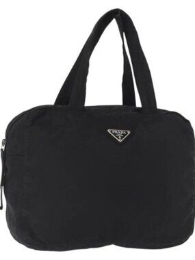 PRADA Hand Bag Nylon Black Silver Auth 165982